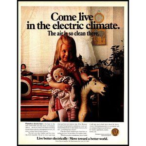 1971 Total Electric Living House Vintage Print Ad Little Girl Doll Horse Art